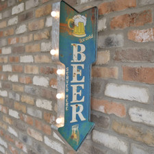 Large Indoor Light Up Beer Sign Home Bar Man Cave Vintage Look Signage