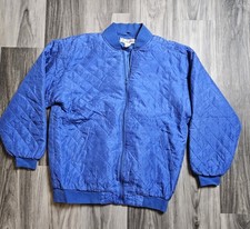 90s Vintage BLUE 100 Silk SzL Bomber Jacket Quilted Lining Soft Zip Minimalist