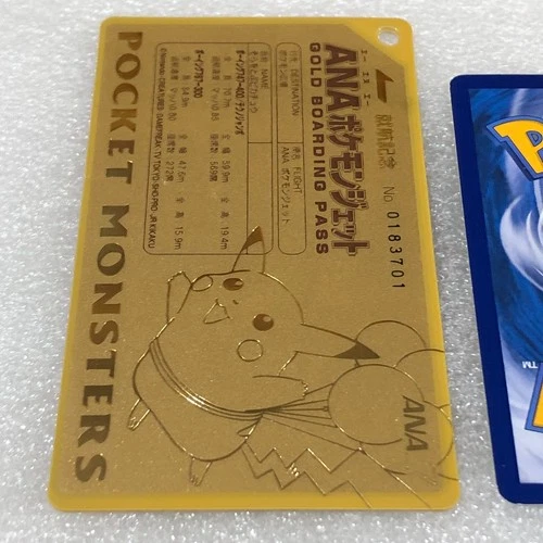 Pokemon Japanese Vintage ANA Gold Boarding Pass Promo Card - Pikachu #3526