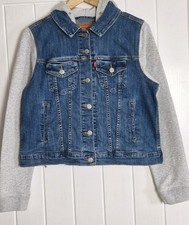 Levi’s Women’s XL Denim Jacket Grey Hooded Cropped Trucker Boxy Fit