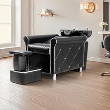 Comfort Salon Shampoo Chair w/ Deep Basin & Aluminum Footrest - Easy Install