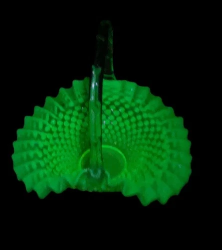 1950s Fenton Uranium Vaseline Hobnail Glass Basket