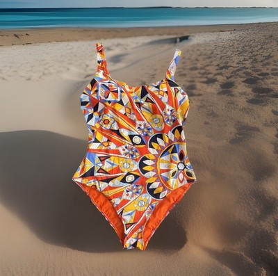 Tory Burch Kaleidoscope Sweet Tangerine One Piece Swimsuit Sz XL READ