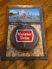 Vintage Meister BRAU Custom Beer Sign Buckingham Fountain & 1/2 Keg Sign Rare
