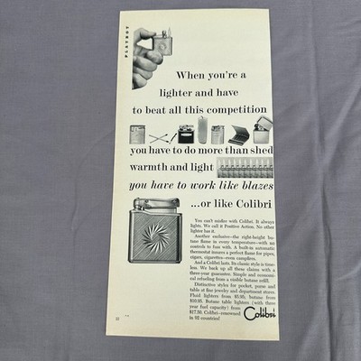 1964 Colibri Lighter Positive Action Vintage Print Ad Mid Century Design