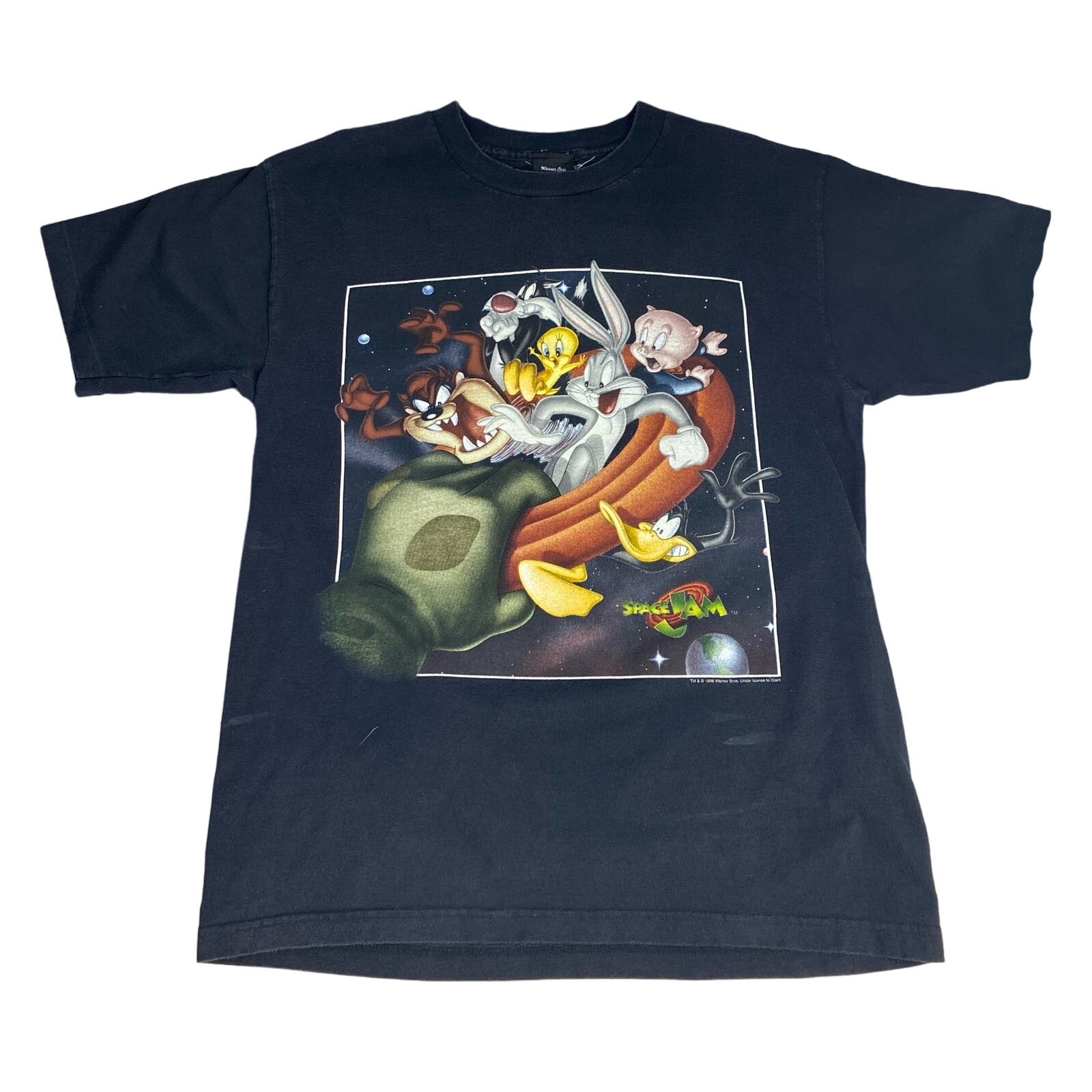 Vintage 1996 Space Jam Warner Bros Looney Tunes Movie Promo Black T-Shirt Size Large