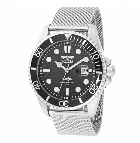 Invicta Pro Diver Men’s Quartz 100m Black Dial Rotating Bezel Silver Mesh w/ Box