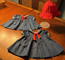ESTATE C.I. Castro  Co 2X TWINS Navy Sailor Dress USA w 1 Hat Infant 18 Month