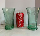 2 Vintage Libby Georgia Green Glass 12-16 oz. Coca~Cola Glasses