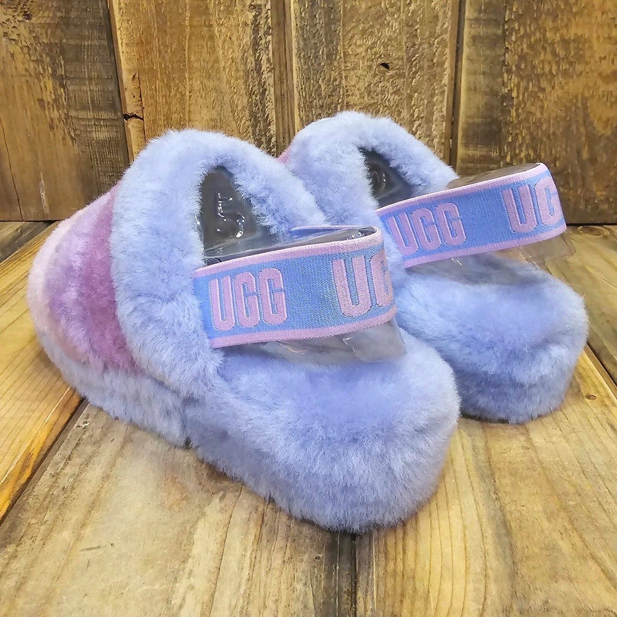 UGG FLUFF YEAH SLIDE WOMENS US 5 WOOL SLIPPER SANDAL CORNFLOWER
