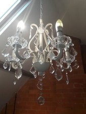 Chandelier 5 arm glass crystals & cream frame price each. 3 available 