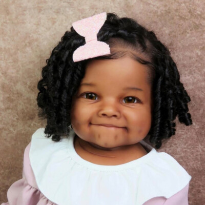 28'' Finished Reborn Doll Rooted Curly Hair Cloth Body Toddler Doll Black Skin