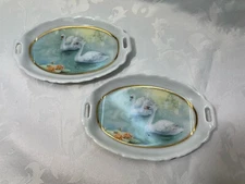 Set of 2 Royal Porcelain Swan Trinket Dishes~ 4.5" X 3"~ FREE SHIPPING!