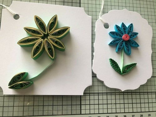 QUILLED COLORFUL SET OF 2 HANDMADE GIFT TAGS, GIFT LABELS ASSORTED COLORS - Picture 12 of 12