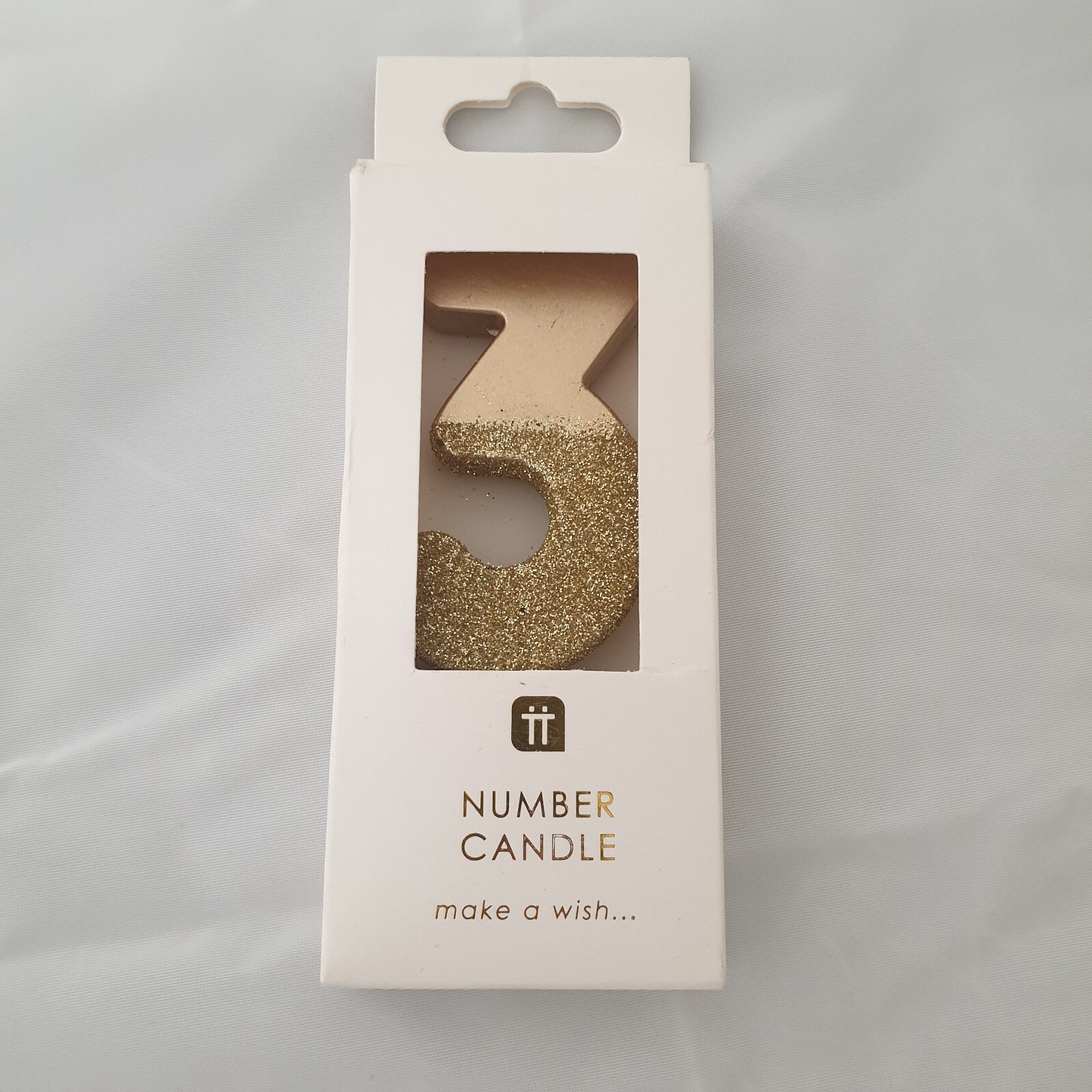 Talking Tables Birthday Candle Number 3 Gold With Gold Glitter Candle for Cakes