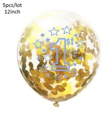 1st Birthday Balloons Blue 1 Gold Latex