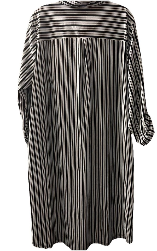 Mlle Gabrielle Black/White Striped Half Zip.Dress Roll Tab Sleeve Sz.3X
