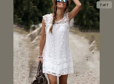 Fashion Women’s Boho Lace Sheath Dress Tassel Mini Dress Size M
