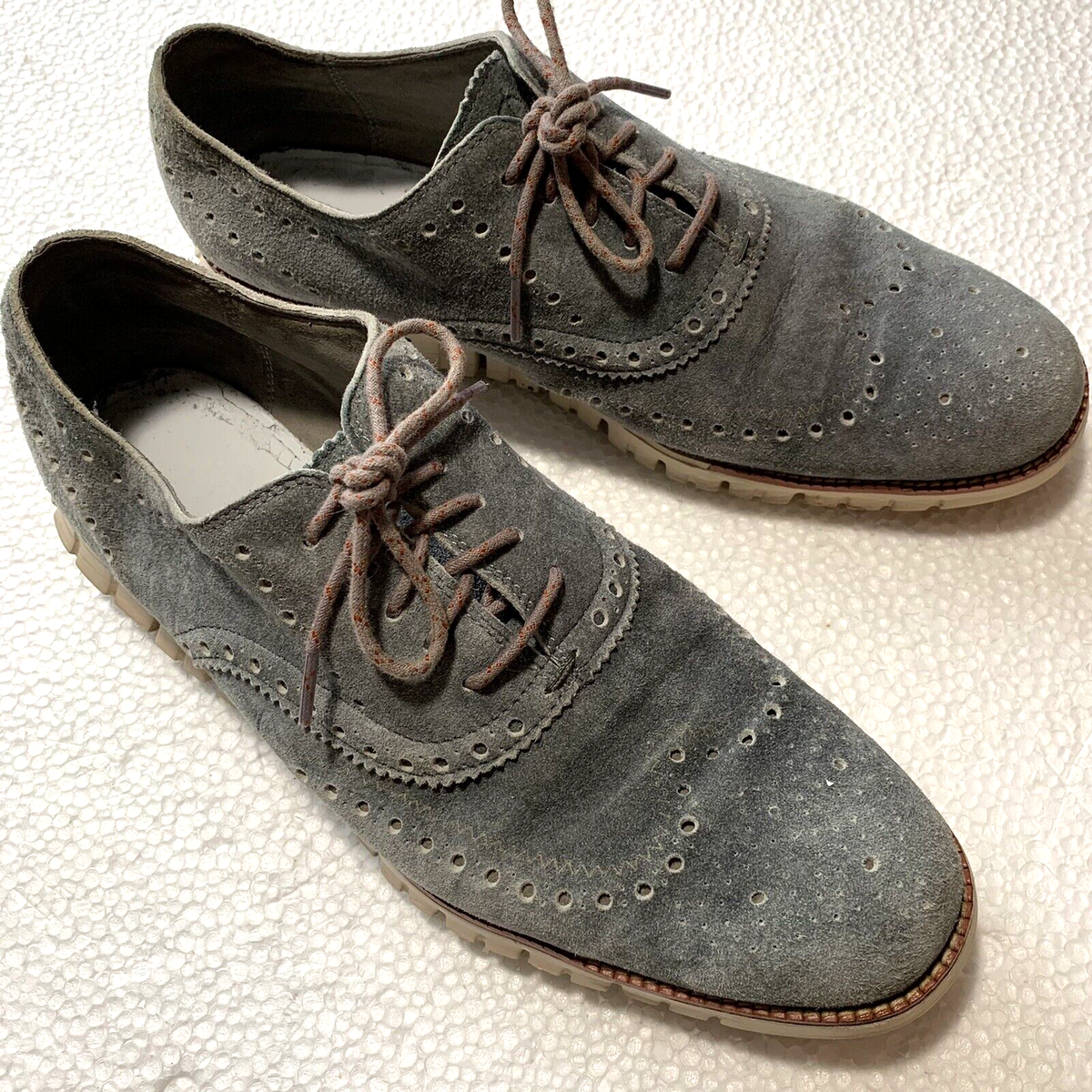 13 Cole Haan Zerogrand Wing Tip Toe Suede Gray Oxford Shoes  display picture 2