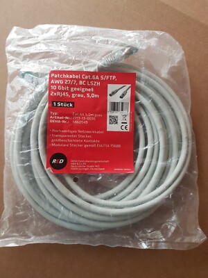 Patchkabel Cat. 6A S/FTP, AWG 27/7 BC LSZH 10Gbit 2xRJ45 grau 5m