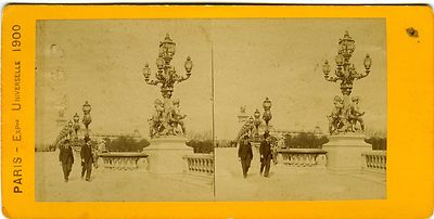 FOTO Stereo Ansicht PARIS UNIVERSAL EXPO 1900, Perspektive der Alexander III Brücke