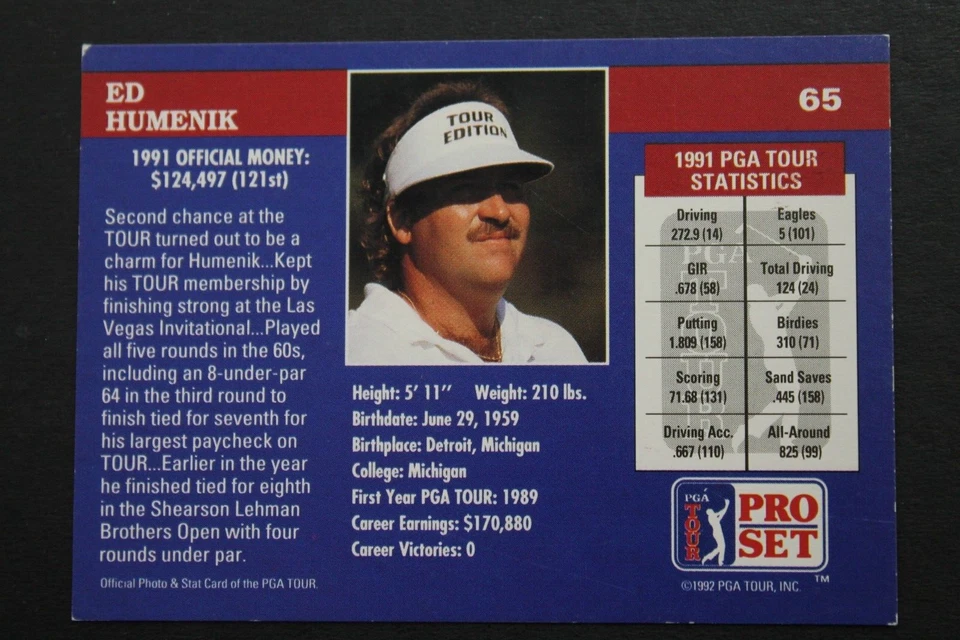 Ed Humenik PGA Tour Michigan Signed 1992 Pro Set #65 Autographed Golf Card - Image 2 of 3