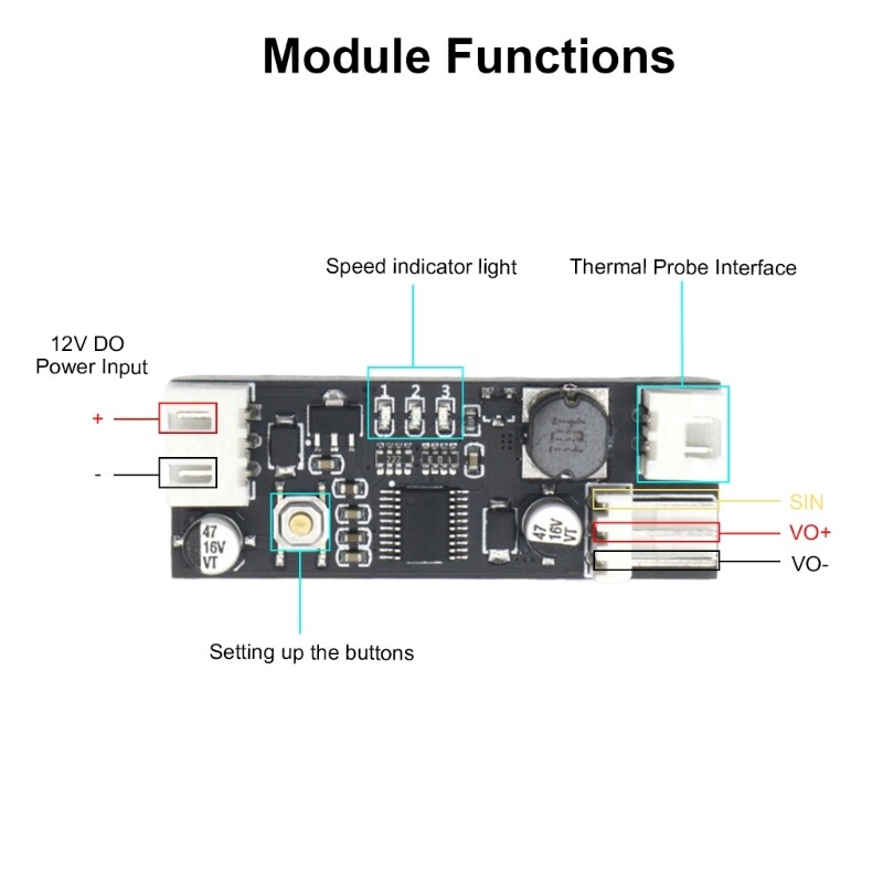 DC12V PWM Fan Speed Controller Single Channel Temperature Control