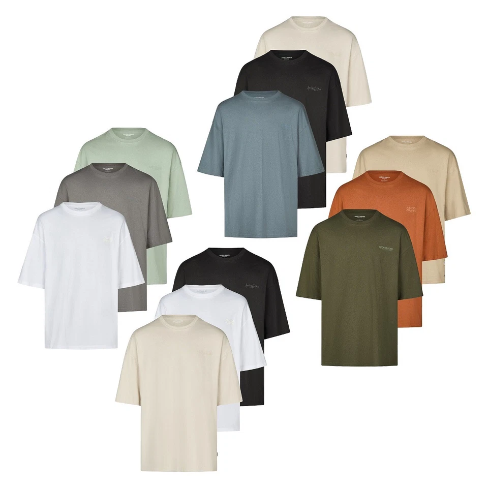 Jack & Jones Tshirt Herren Oversize Fit JJECHARGE 3er Set Pack Rundhals Kurzarm