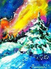 Christmas tree Snow Winter Oil Impressionism Painting Original Art