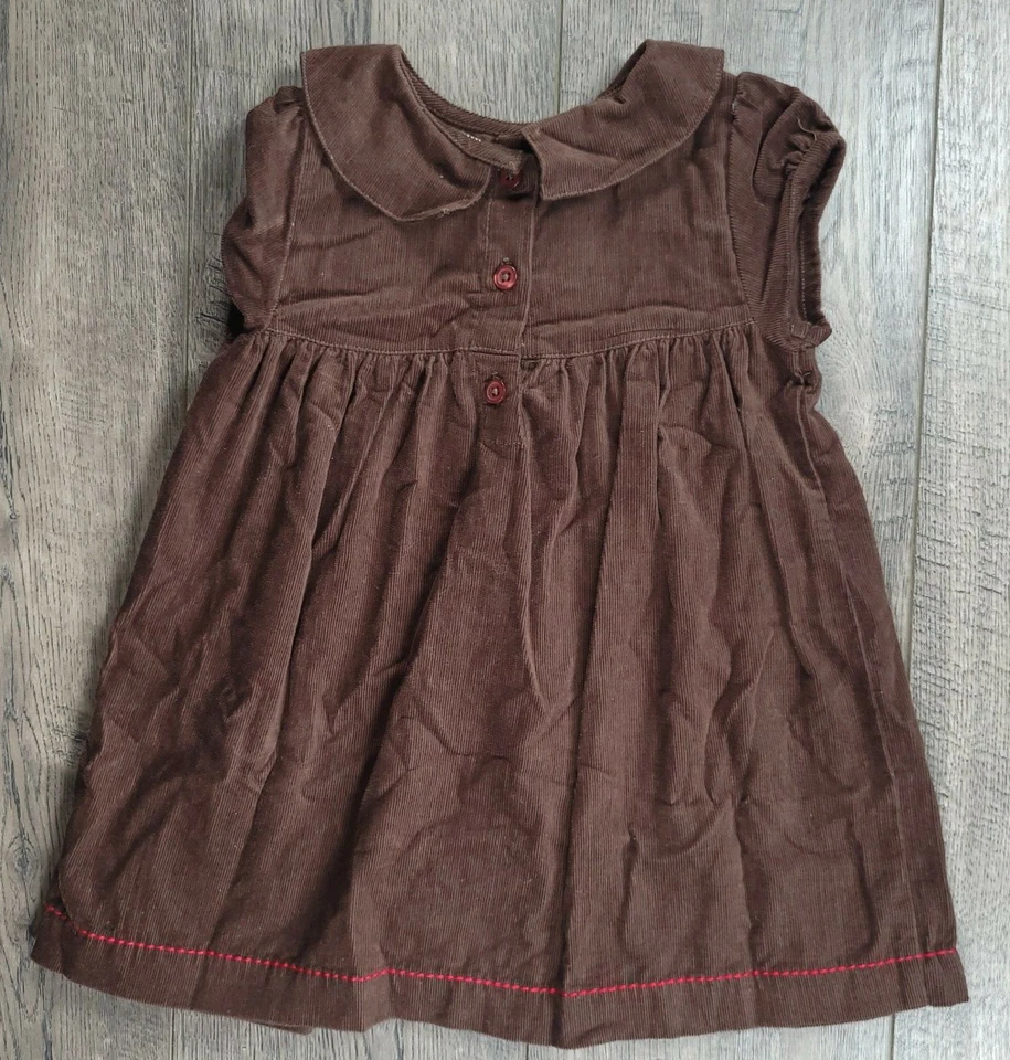 Bebé Niña Loco 8 Bebé 8 3-6 Meses Marrón Pana Rojo Vestido Calado Foto 3 de 3