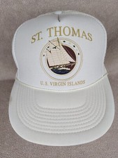 Vintage St Thomas Virgin Islands Sailboat Trucker Hat Snapback Adjustable White