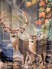 Deer Shower Curtain 72" Wide Autumn Forest River With Matching Bath Mat
