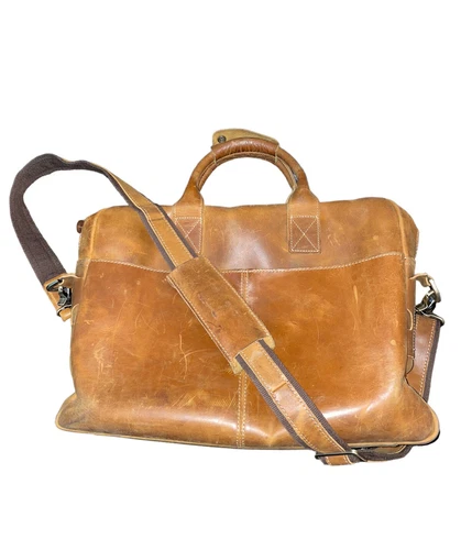 Genuine Leather Work Laptop Messenger Bag Adjustable Strap Padded Brown