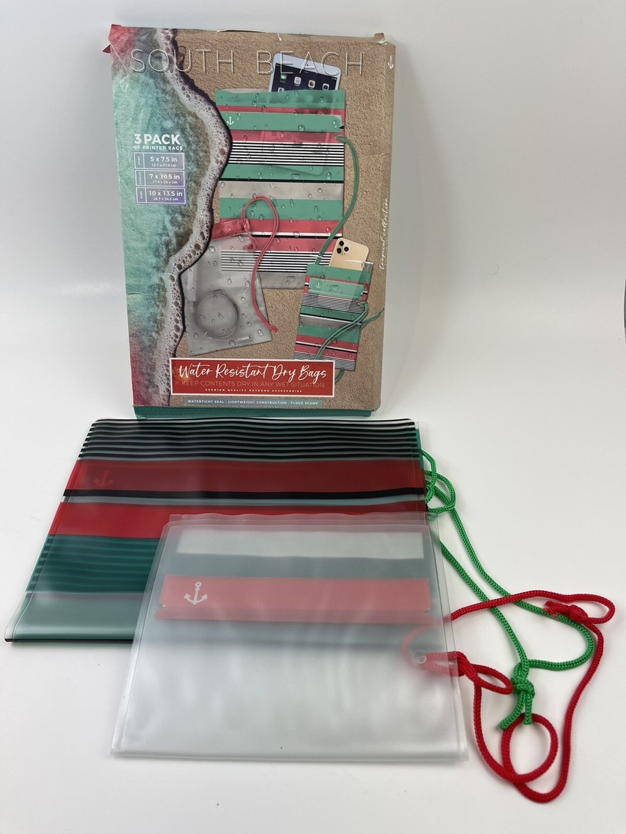 South Beach Water Resistant Dry Bag Pouch Case Set For Cell Phone Pack NEW