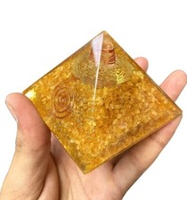 Yellow Citrine Orgonite Pyramid Natural Stone Reiki Energy Protection 75mm Size