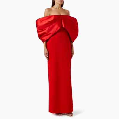 Party Dresses for Wedding Off the Shoulder Column Evening Gowns Long Red Satin