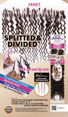 100% human braiding Hair EZ Split New Boho Deep Bulk 18  1B Black Color