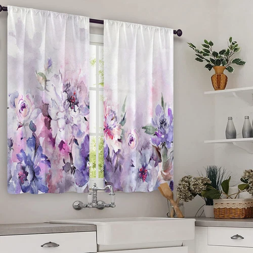 2X Rod Pocket Floral Blackout Valance Kitchen Waterproof Window Curtains Drapes - Picture 21 of 54