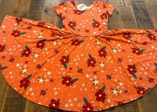 Dot Dot Smile size 5/6 girls Christmas floral Cap slevee twirl dress new