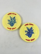 Set of 2 KiddyKook Plastic 3.25" Plates Toy Tea Set Yellow w/Blue Flowers