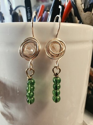 Artisan Vintage Preciosa and Green Stacked Earrings Gold Tone pierced 1 1/2 Inch