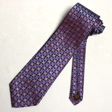 XMI Platinum USA-Made English Silk Woven Jacquard Tie - Red w/ Blue & Silver
