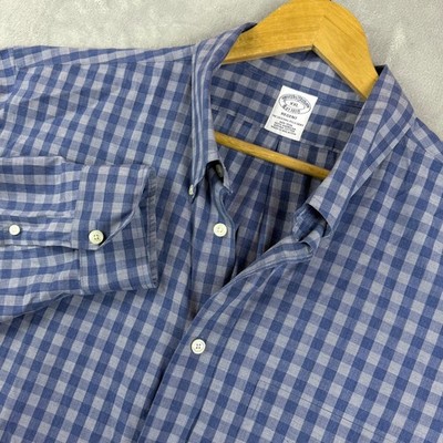 Brooks Brothers Regent MenXXL Blue Check Non Iron Supima Cotton Dress Shirt Prep