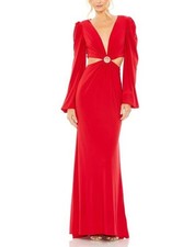 Ieena for Mac Duggal Red Long Sleeve V-neck Cutout Gown Size 2 NWT