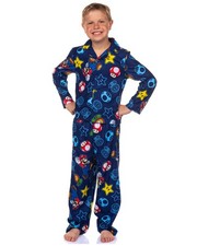 Super Mario Kid's AOP Icons 2-Piece Button Down Coat Pajama Pant Set