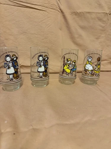 Holly Hobbie Happy Talk Coca-Cola Drinking Glasses Amer Greetings Set 4 Vintage