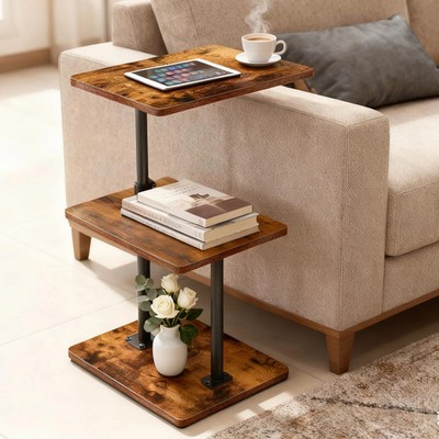 LAIDUOLEOE Swivel Side Table for Couch, 3 Tier Small End Table Adjustable Hei...