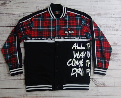 Huge Fashion Exchange Black Plaid Full Snap Varsity Sweat Track Jacket Mens 3XL