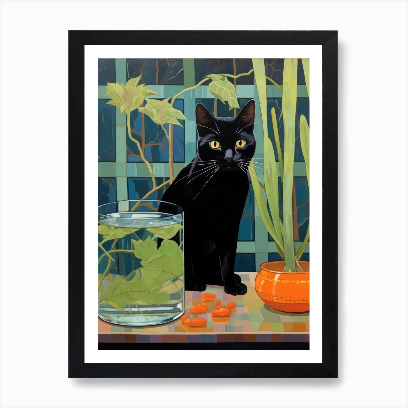 Cat In A Glass Art Print Framed Wall Art Poster Canvas Print Picture