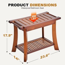 Jekruiet Teak Shower Bench 24    Teak Wood Bathroom Stool w/ Storage Shelf